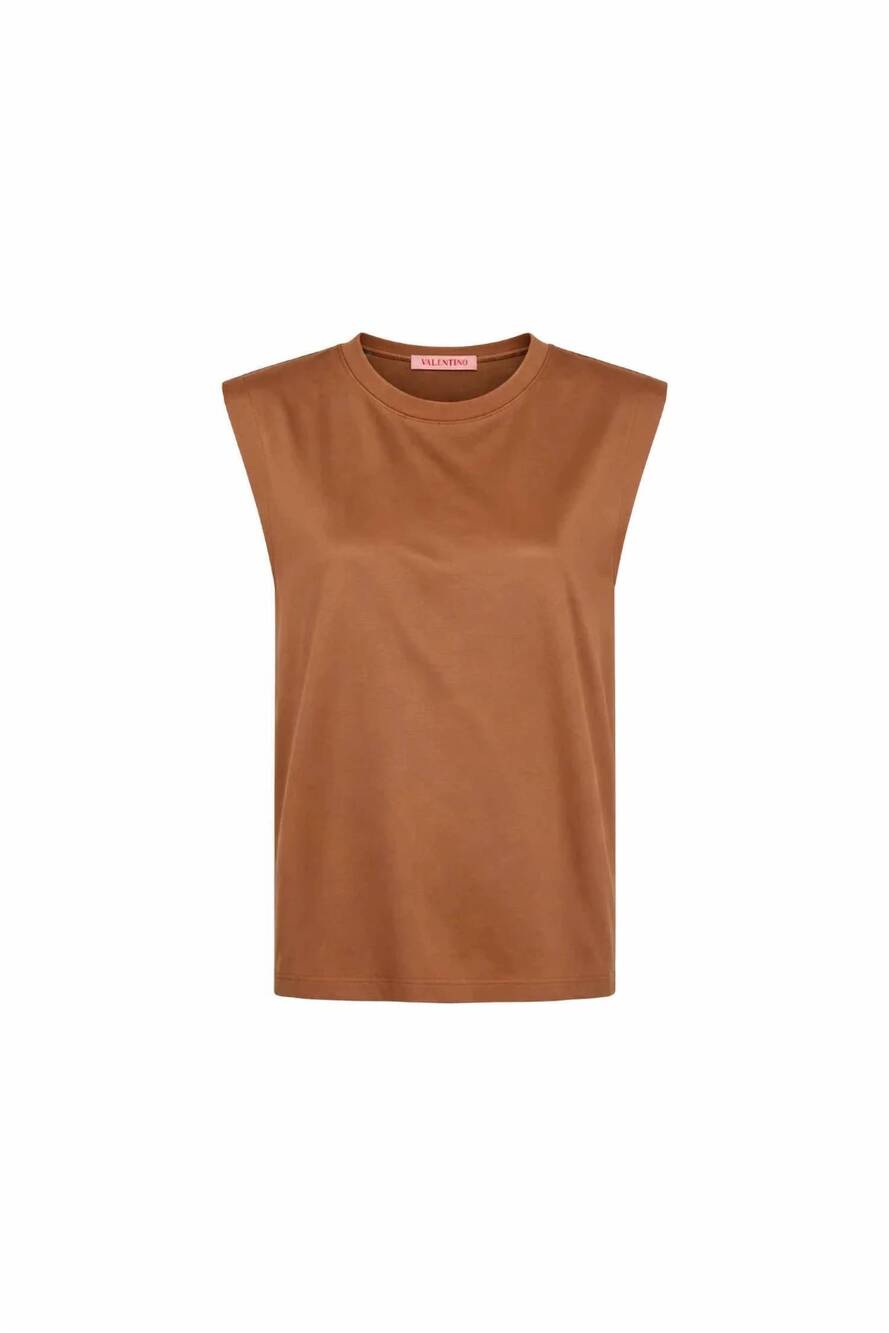 NEW VALENTINO GARAVANI women's padded shoulder cotton top in beige